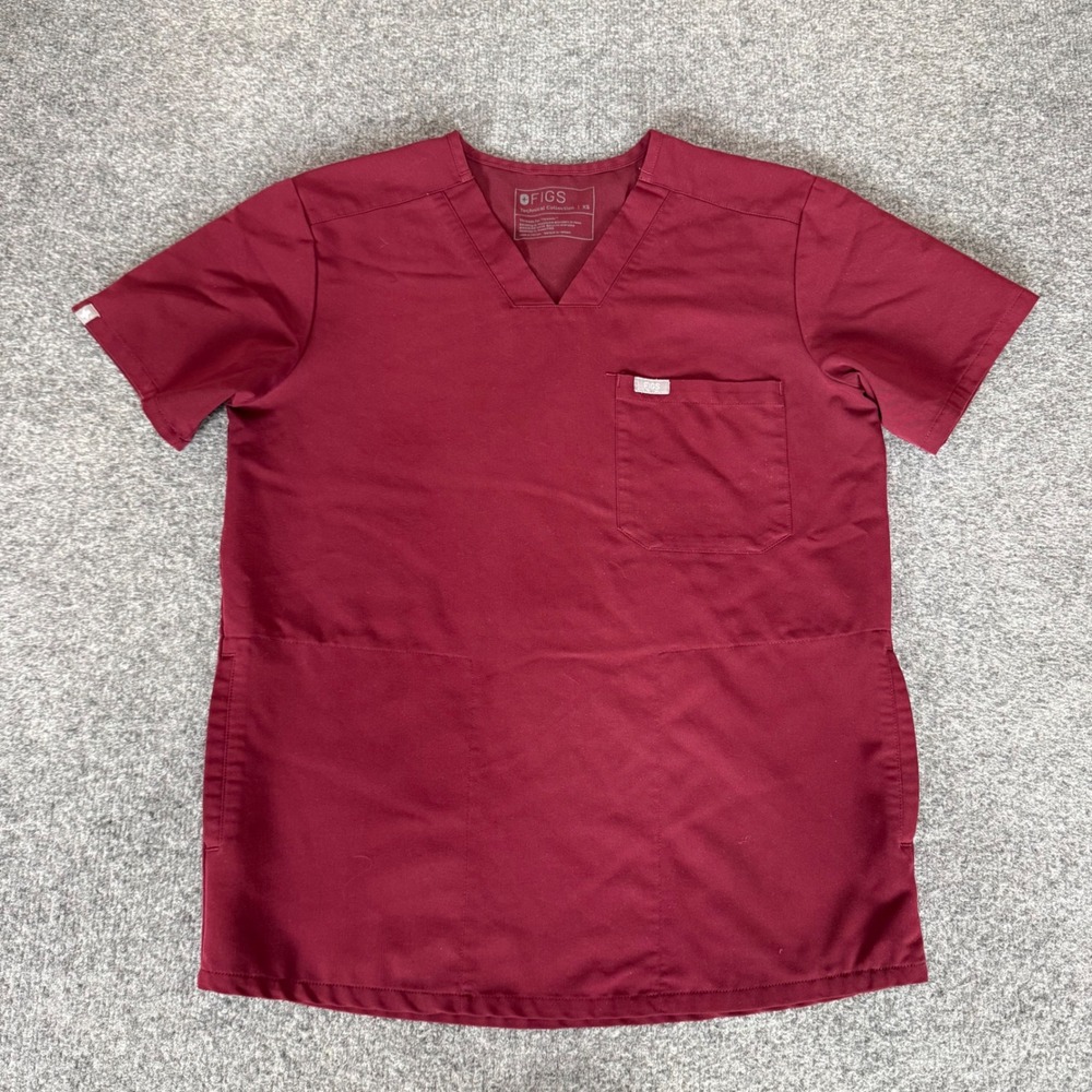 FIGS Chisec V-Neck Scrub‎ Top Mens XS Burgundy Medical Healthcare Uniform Shirt